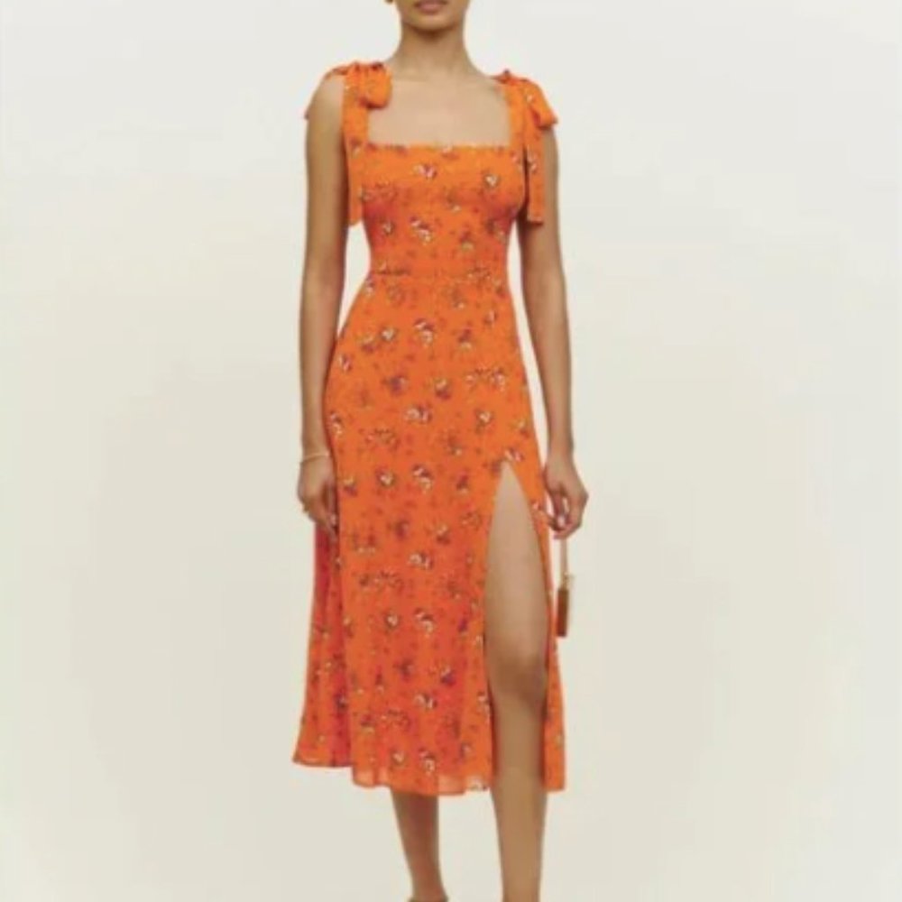 Reformation Floral Orange Midi Dress